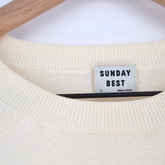 Aritzia Sunday Best Wool Blend Crewneck Sweater Color Block Cream Navy Women's S - Picture 3 of 5